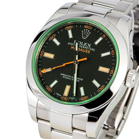 rolex milgauss green bezel|rolex milgauss green price.